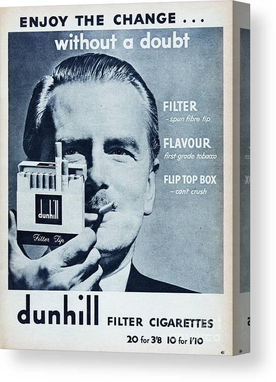 Smoking Canvas Print featuring the photograph Dunhill Filter Cigarettes by Picture Post