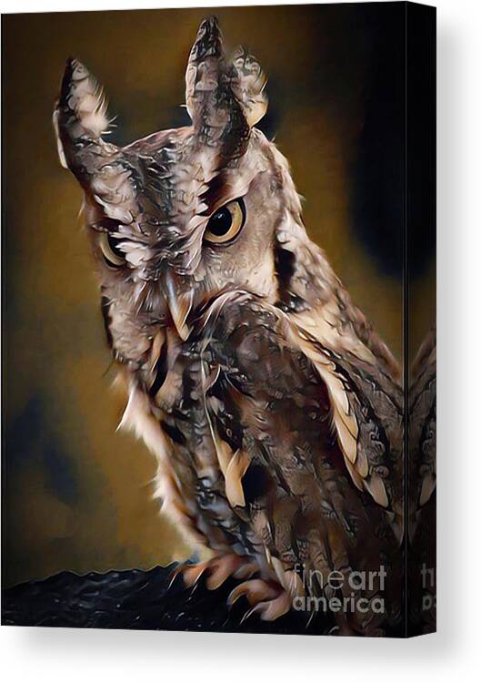 Eastern Screech Owl Canvas Print featuring the digital art Eastern Screech Owl by Kathy Kelly