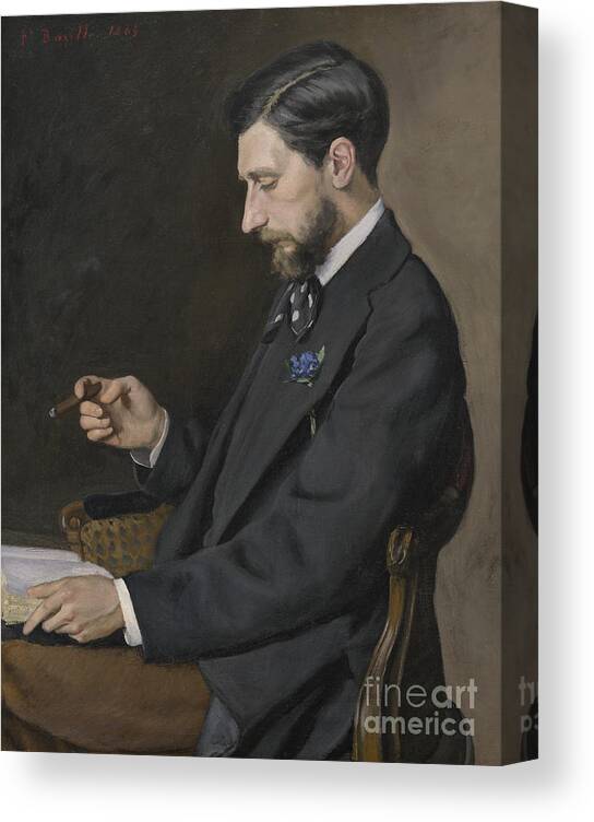 Reading Canvas Print featuring the painting Edmond Maitre, 1869 by Jean Frederic Bazille