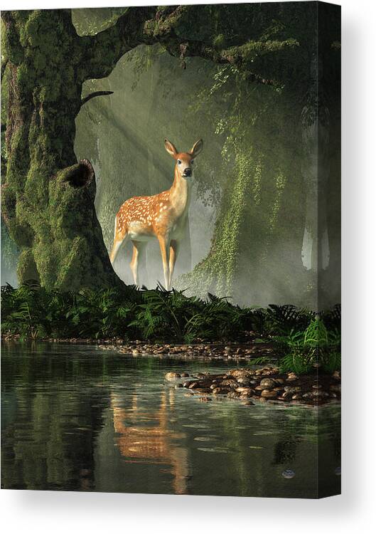 Fawn Canvas Print featuring the digital art Fawn in the Forest by Daniel Eskridge