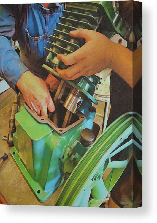 Industrial Canvas Print featuring the photograph Fixing A Compressor Pump by Robert Margetts