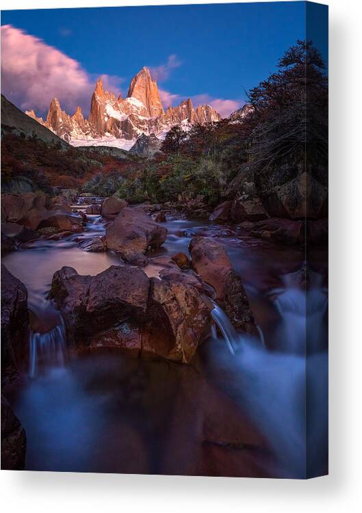 Fiz Roy Canvas Print featuring the photograph Fiz Roy And Her Creek by John J. Chen