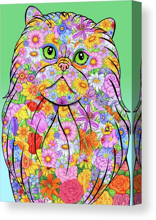 Persian Canvas Print featuring the mixed media Flowers Persian Cat by Tomoyo Pitcher