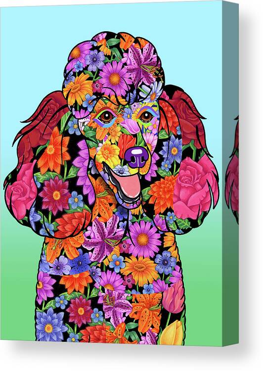 Poodle Black Canvas Print featuring the mixed media Flowers Poodle Black by Tomoyo Pitcher