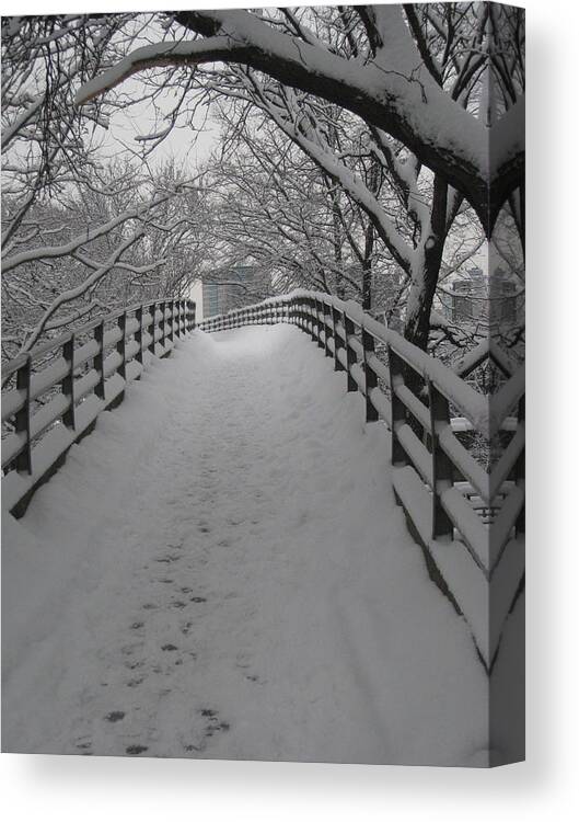 Snow Canvas Print featuring the photograph Footbridge by Jeff Penny