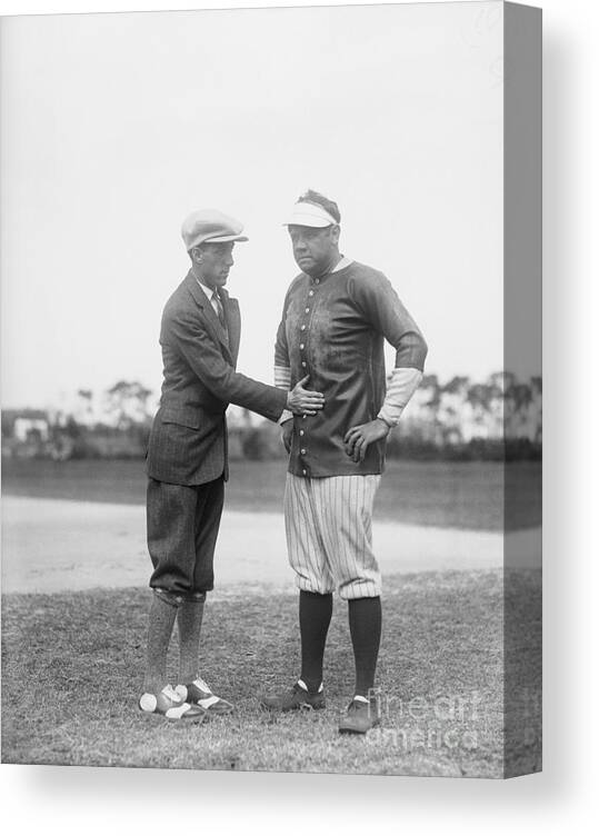 People Canvas Print featuring the photograph Ford Frick And Babe Ruth On The Field by Bettmann