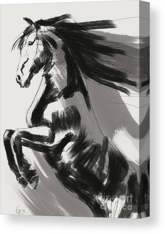 Black Rising Horse Canvas Print featuring the painting Rising Horse by Go Van Kampen
