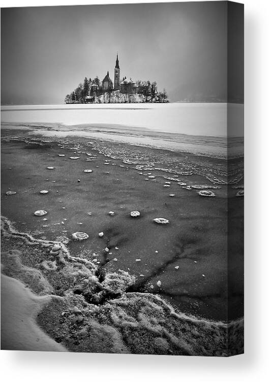 Lake Canvas Print featuring the photograph Frozen by Ales Komovec