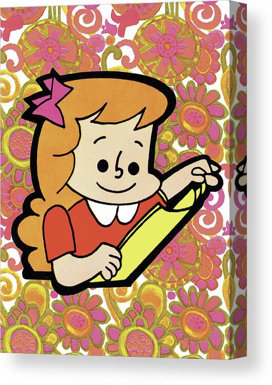 Campy Canvas Print featuring the drawing Girl with Floral Background by CSA Images