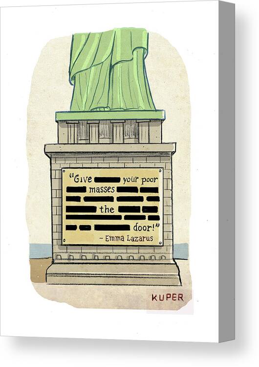 Captionless Canvas Print featuring the drawing Give Your Poor Masses the Door by Peter Kuper