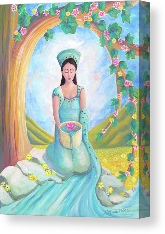 Kwan Yin Canvas Print featuring the painting Gratitude by Valerie Graniou-Cook