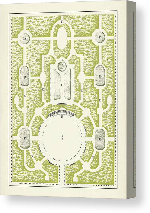 Architecture Canvas Print featuring the painting Green Garden Maze I by J.f. Blondel