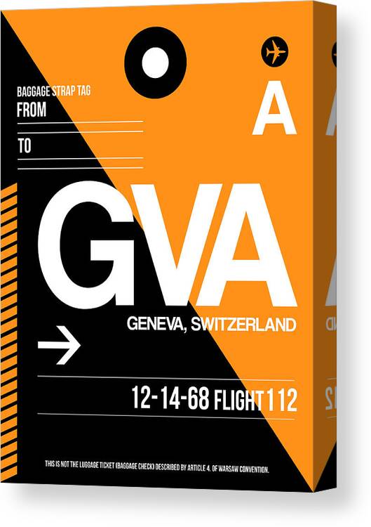Vacation Canvas Print featuring the digital art GVA Geneva Luggage Tag II by Naxart Studio