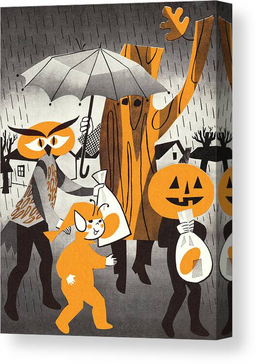 Animal Canvas Print featuring the drawing Halloween Trick-or-Treaters by CSA Images