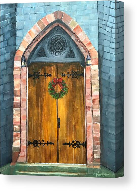 Church Canvas Print featuring the painting Holiday Church Door by Deborah Naves