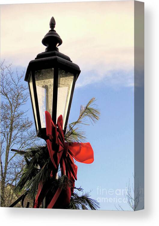 Lamp Post Canvas Print featuring the photograph Holiday Decorated Lamp Post by Janice Drew