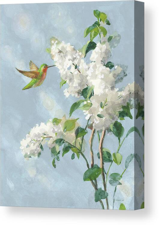 Animals Canvas Print featuring the painting Hummingbird Spring I Soft Blue by Danhui Nai