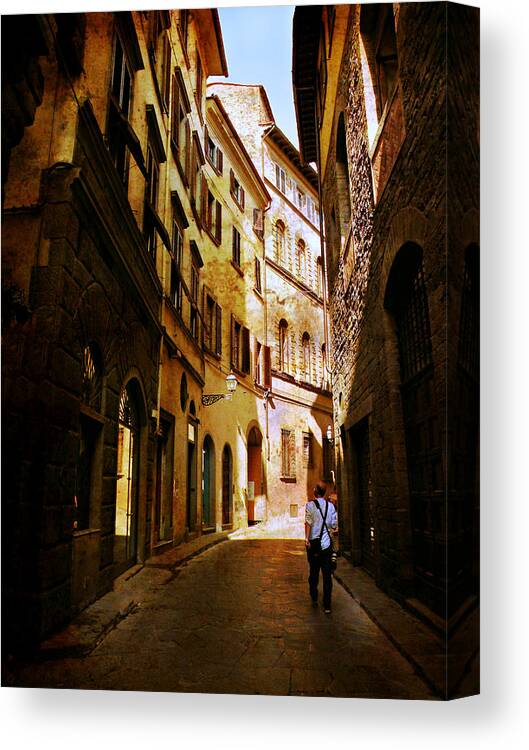 Florence Is A Lovely City Saturated In History And Beauty. The Minute We Veered Off The Main Byways And Into The Back Streets And Alley Ways Canvas Print featuring the photograph Il Turista by Micki Findlay