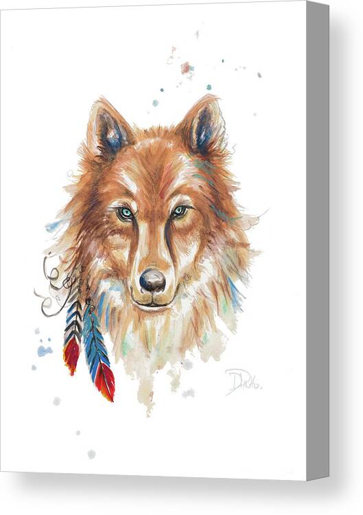 Indigenous Canvas Print featuring the painting Indigenous Wolf by Patricia Pinto