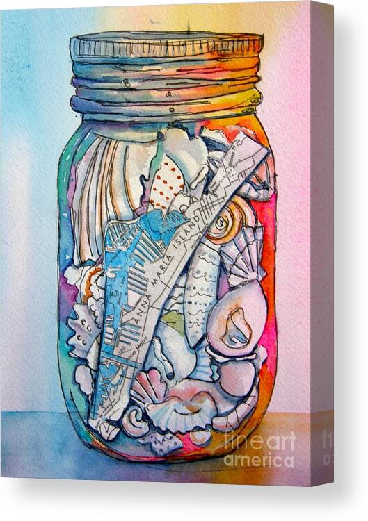 Jar Canvas Print featuring the painting Jar with w/ Map AMI by Midge Pippel