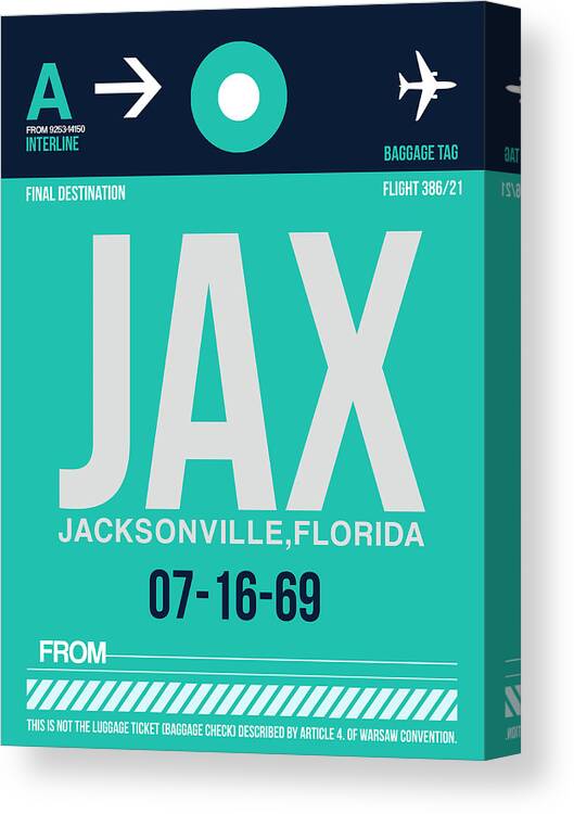 Jacksonville Canvas Print featuring the digital art JAX Jacksonville Luggage Tag II by Naxart Studio