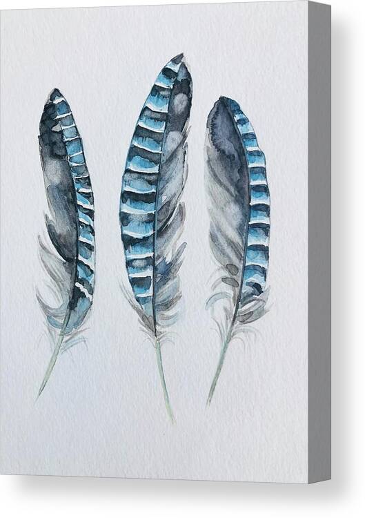 Feather Canvas Print featuring the painting Jay Feathers by Luisa Millicent