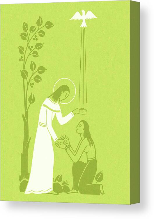 Adult Canvas Print featuring the drawing Jesus Helping Woman by CSA Images