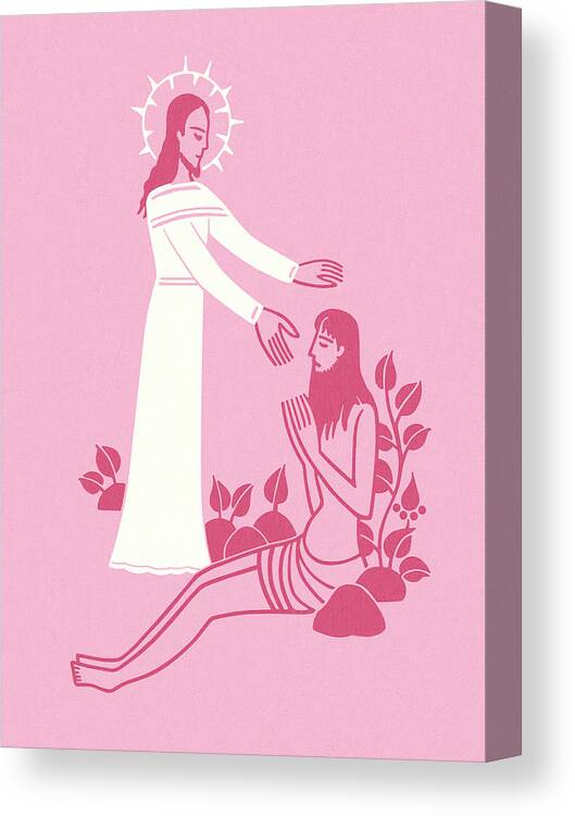 Bible Story Canvas Print featuring the drawing Jesus With Praying Man by CSA Images