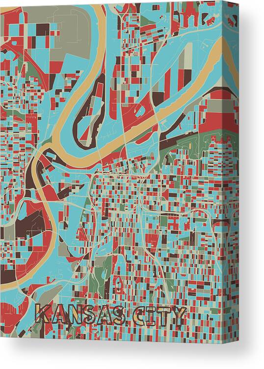 Kansas City Canvas Print featuring the digital art Kansas City Map Retro 3 by Bekim M