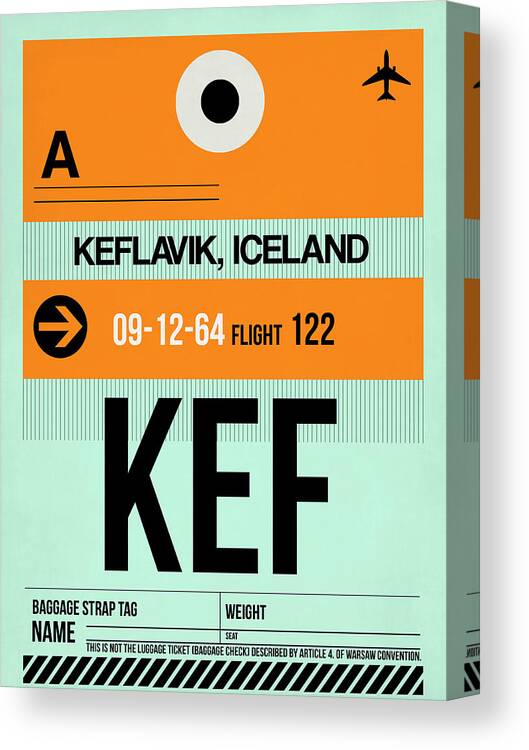 Vacation Canvas Print featuring the digital art KEF Keflavik Luggage Tag II by Naxart Studio