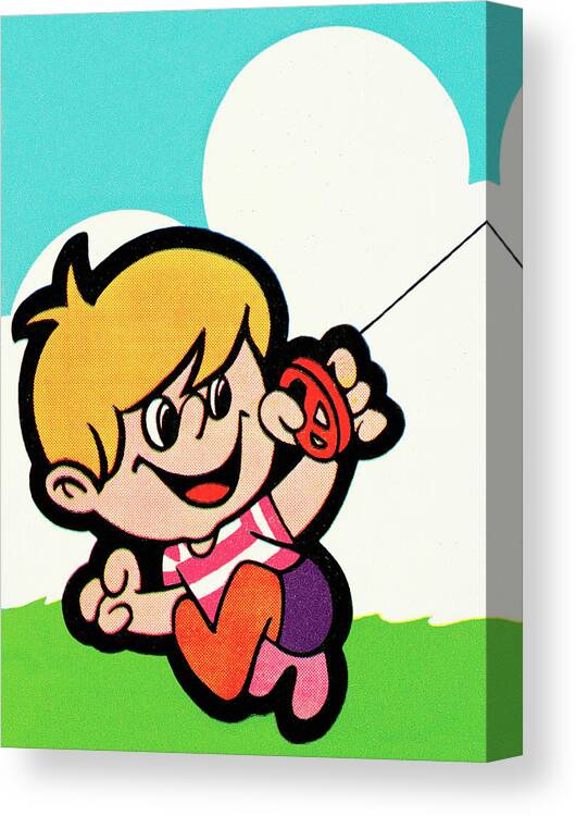 Activity Canvas Print featuring the drawing Kids with a kite by CSA Images