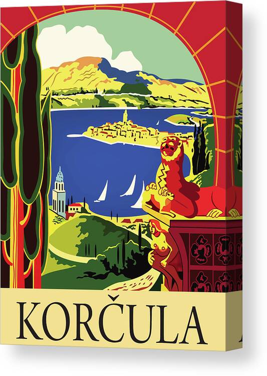Korcula Canvas Print featuring the digital art Korcula isle, Croatia by Long Shot