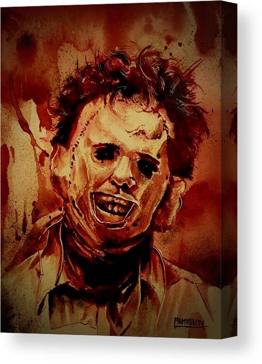 Ryanalmighty Canvas Print featuring the painting LEATHERFACE fresh blood by Ryan Almighty