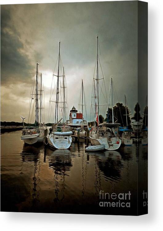 Edenton North Carolina Canvas Print featuring the photograph Light in the storm - Edenton Bay by Janine Riley