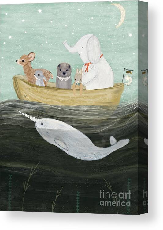 Childrens Canvas Print featuring the painting Little Yellow Boat by Bri Buckley