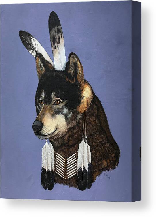 Native American Canvas Print featuring the painting Lone Wolf by Mr Dill