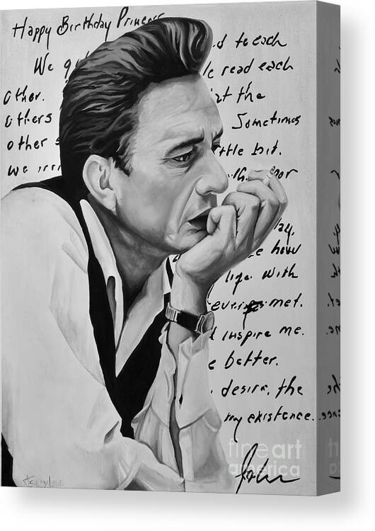 Johnny Cash Canvas Print featuring the painting Love Letter by Ashley Lane