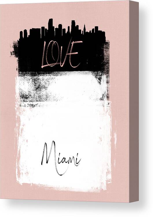 Miami Canvas Print featuring the mixed media Love Miami by Naxart Studio