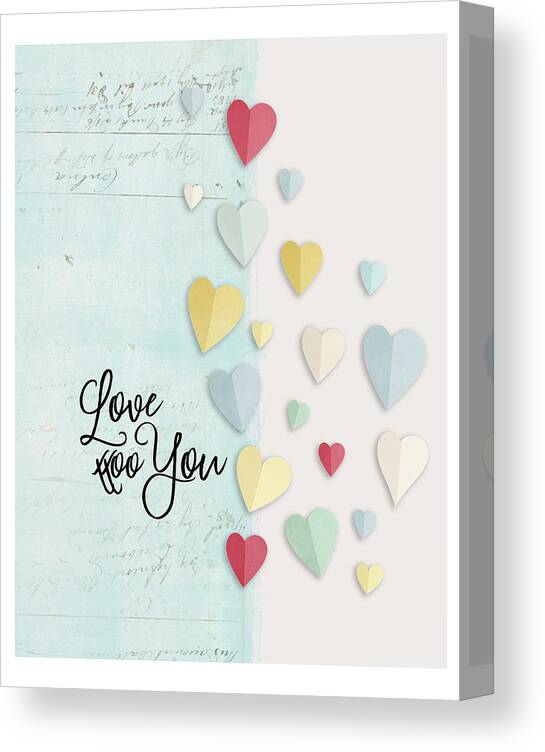 Love You Colorful Hearts Canvas Print featuring the mixed media Love You Colorful Hearts by Marcee Duggar
