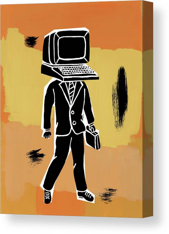 Adult Canvas Print featuring the drawing Man with Computer Head by CSA Images