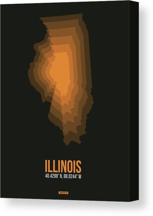 Illinois Canvas Print featuring the digital art Map of Illinois, Orange by Naxart Studio