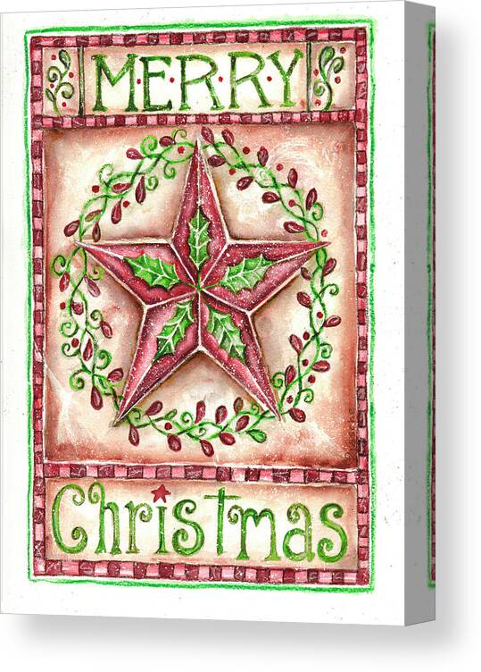 Christmas Wreath Canvas Print featuring the painting Merry Christmas Holly Star by Shelly Rasche