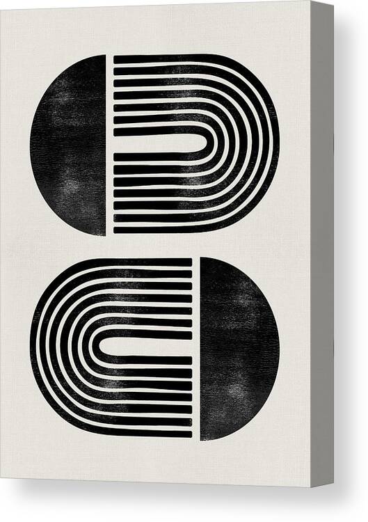 Black And White Canvas Print featuring the mixed media Mid Century Abstract Geometric III by Naxart Studio
