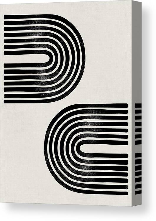Black And White Canvas Print featuring the mixed media Mid Century Abstract Geometric by Naxart Studio