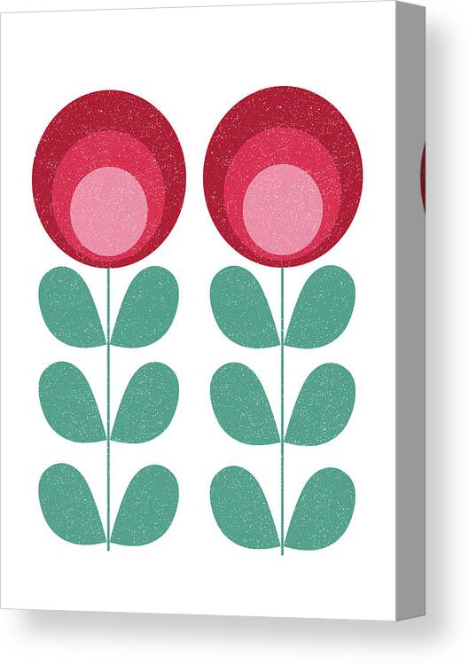 Mid Century Canvas Print featuring the mixed media Mid Century Modern Pink Flowers by Naxart Studio