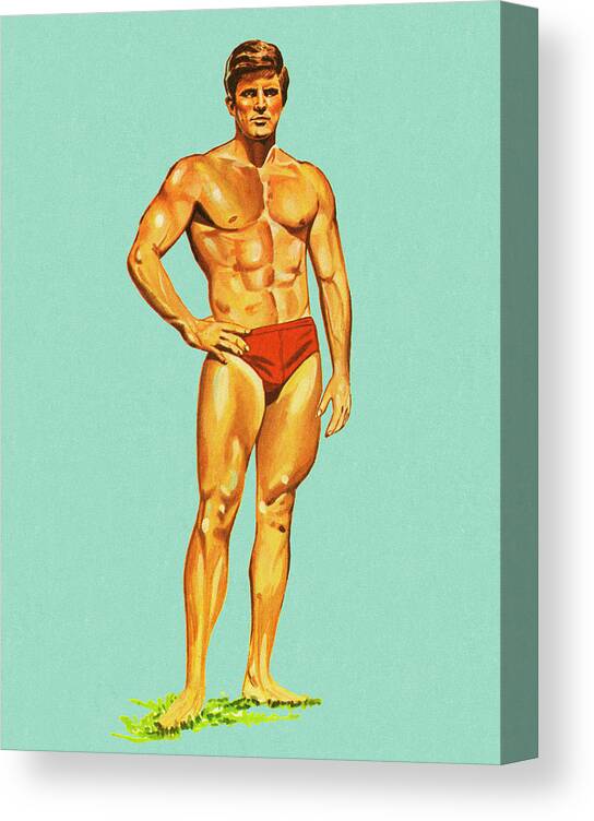 Adult Canvas Print featuring the drawing Muscle Man in Swim Trunks by CSA Images