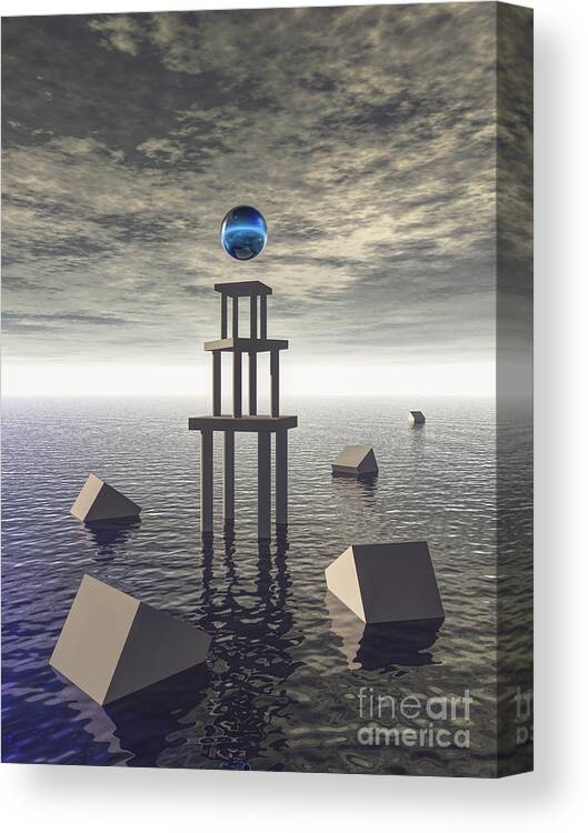 Structure Canvas Print featuring the digital art Mysterious Tower At Sea by Phil Perkins
