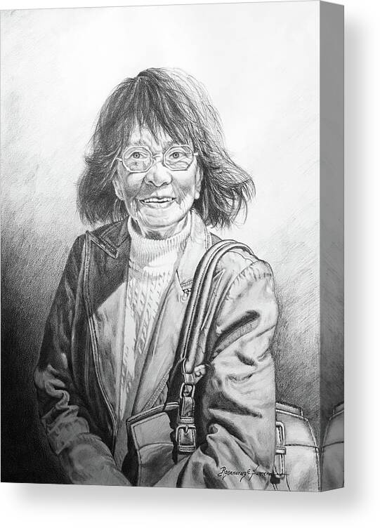 Portrait Canvas Print featuring the drawing Nana my 92-year old mom by Rosencruz Sumera