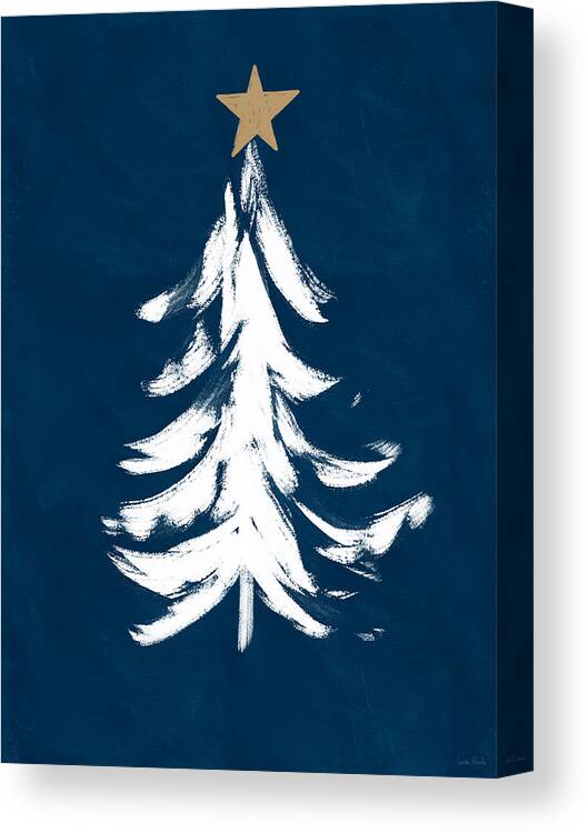 Christmas Canvas Print featuring the mixed media Navy and White Christmas Tree 1- Art by Linda Woods by Linda Woods