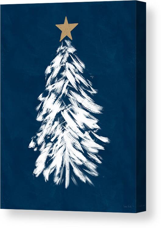 #faaAdWordsBest Canvas Print featuring the mixed media Navy and White Christmas Tree 3- Art by Linda Woods by Linda Woods